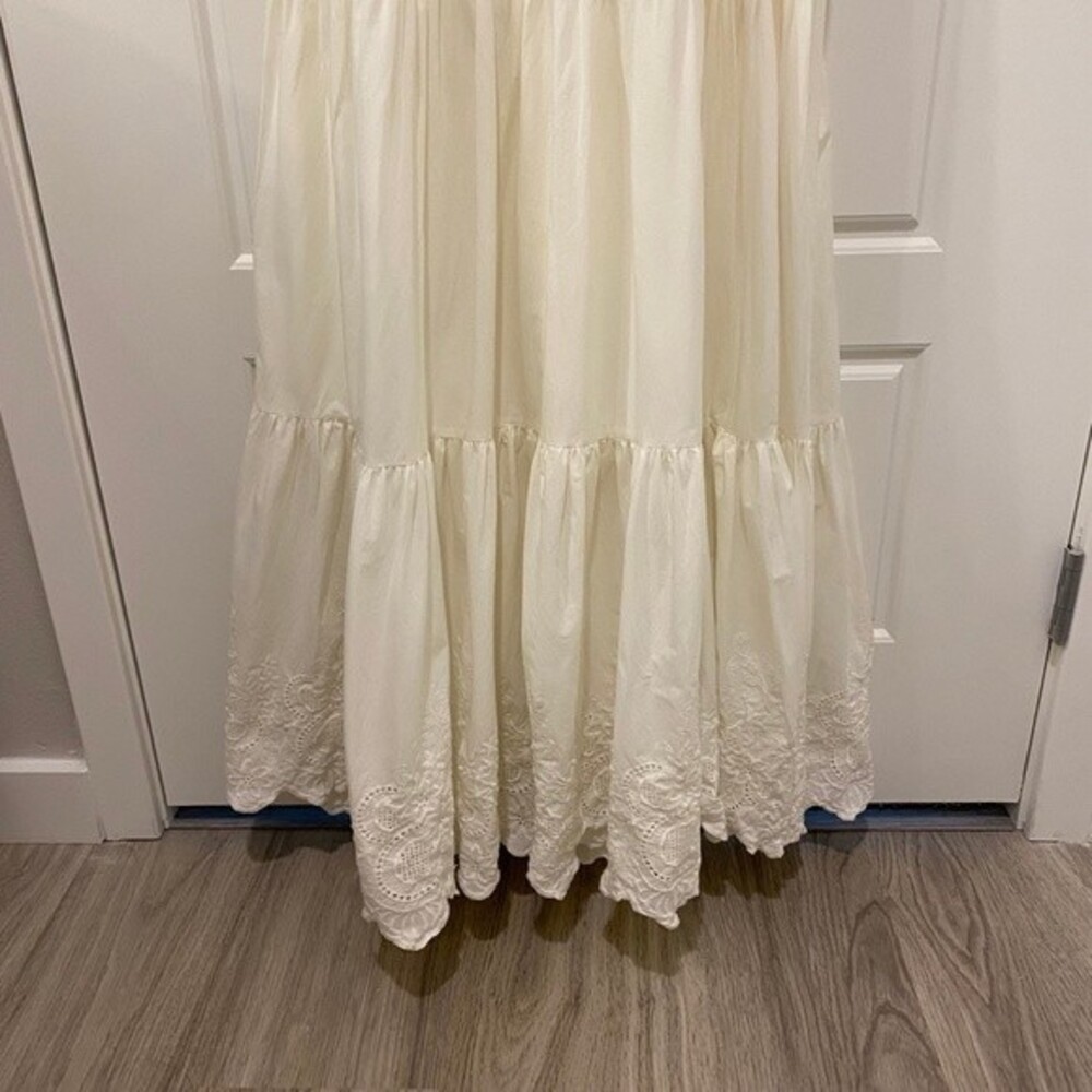 Jason Wu Tiered Cotton Eyelet Maxi Dress Ivory Large White Summer Shoulder Tie - Picture 4 of 14